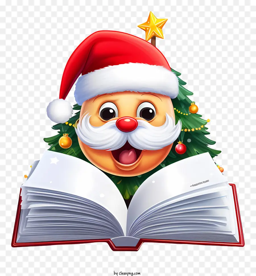 Elemen Natal，Wajah Santa Dengan Buku PNG