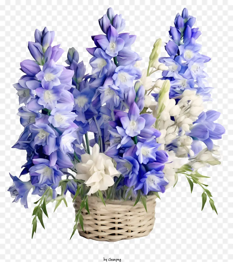 Sekeranjang Bunga Delphinium Yang Halus，Bunga Biru PNG