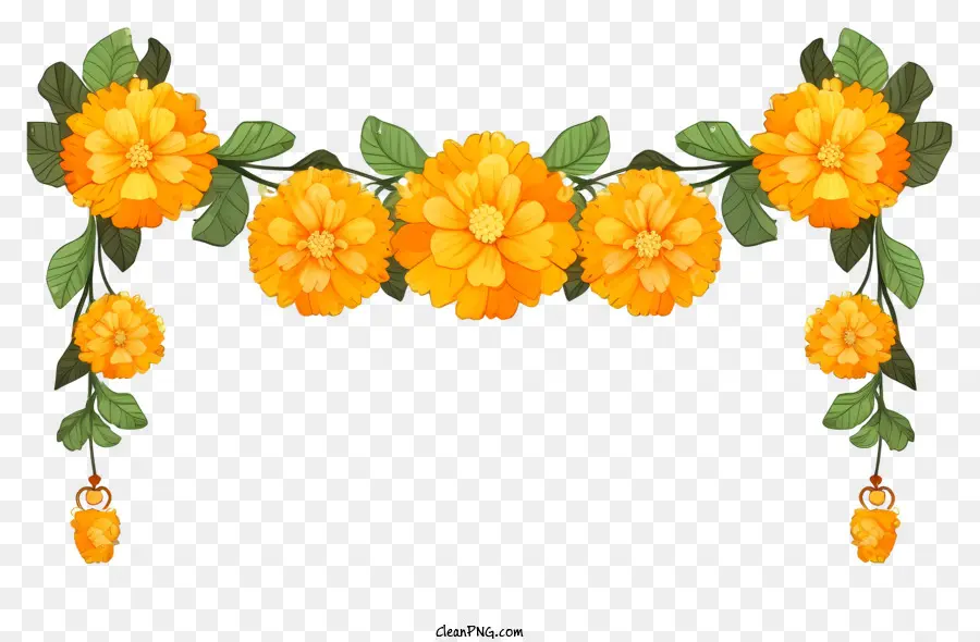 Karangan Bunga Marigold Doodle，Bunga Kuning PNG