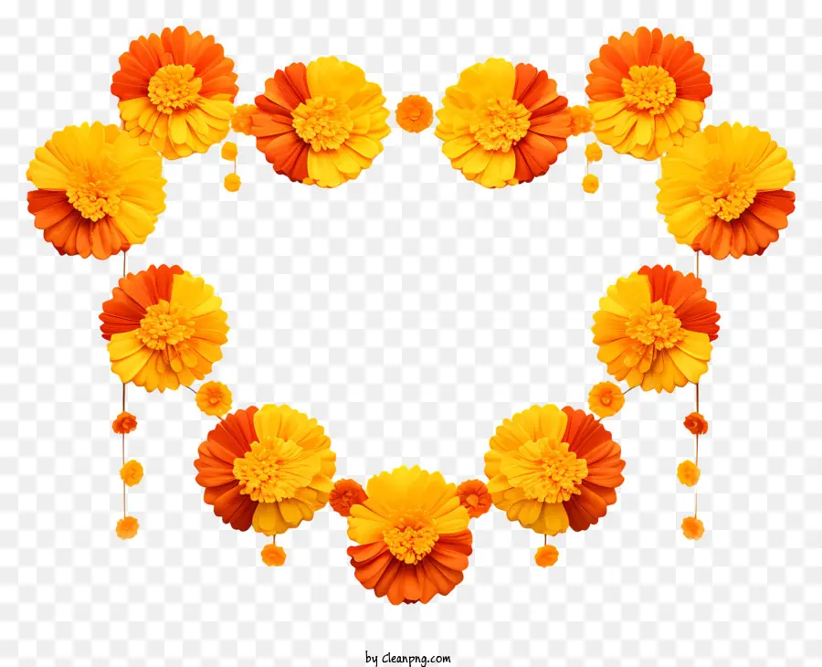 Garland Bunga Marigold Retro Trendi，Karangan Bunga PNG