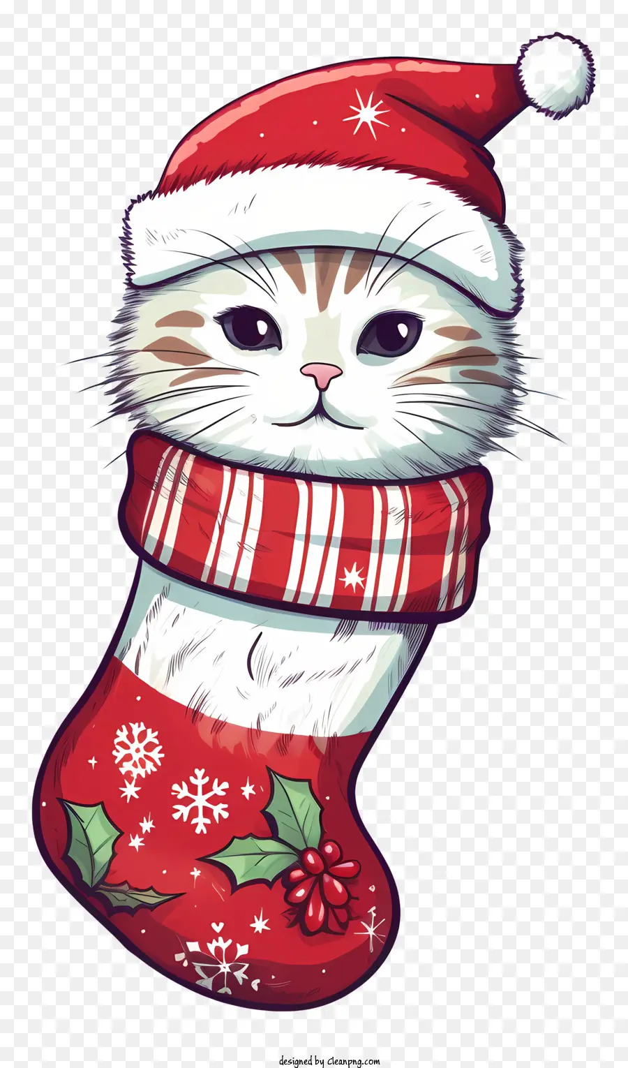 Doodle Cat In Christmas Sock，Kucing Lucu PNG