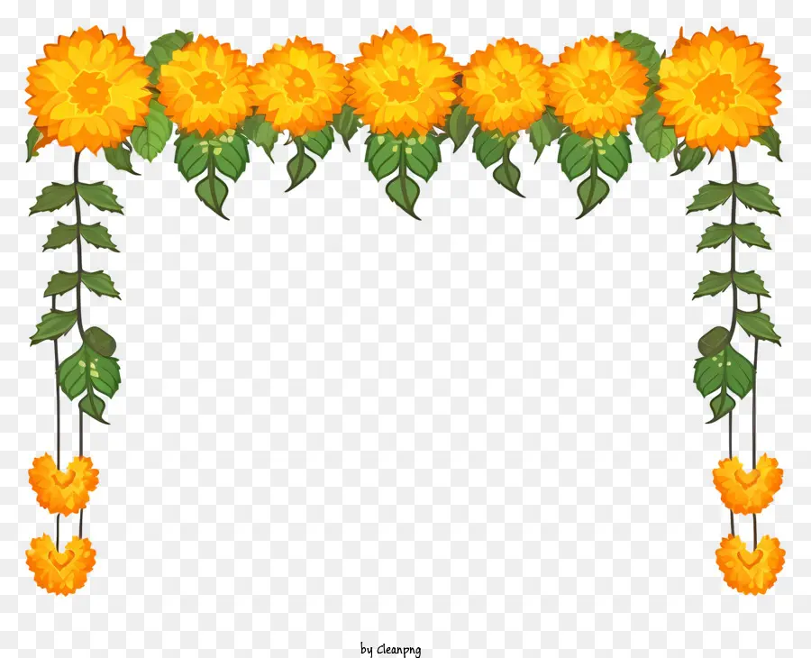 Doodle Marigold Flower Garland，Tergantung Bunga PNG