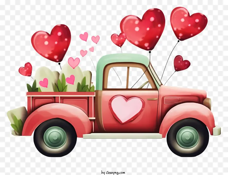 Kendaraan Valentine Kartun，Truk Pickup Merah PNG