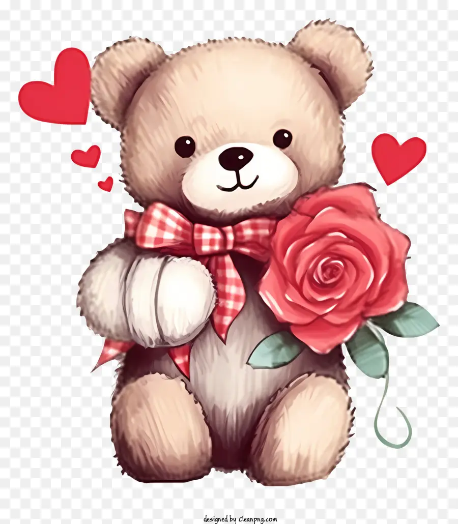 Beruang Teddy Valentine Yang Digambar Tangan，Boneka Beruang Dengan Mawar PNG