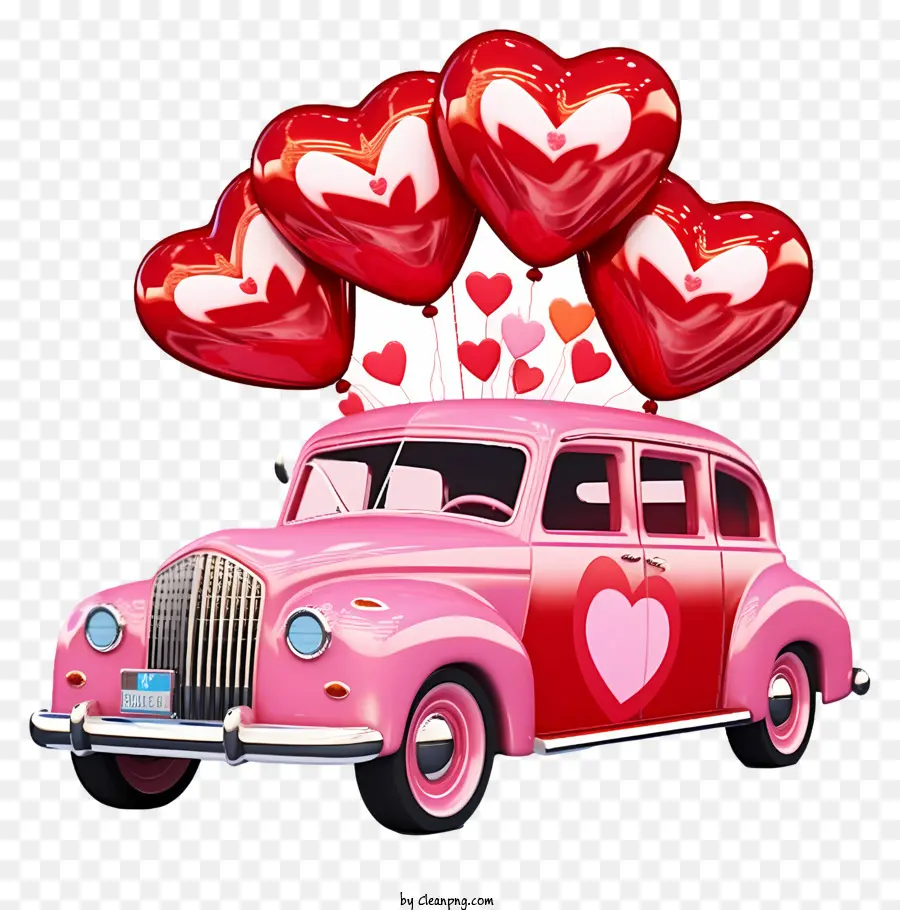 Kendaraan Valentine 3d Yang Realistis，Mobil Merah Muda PNG