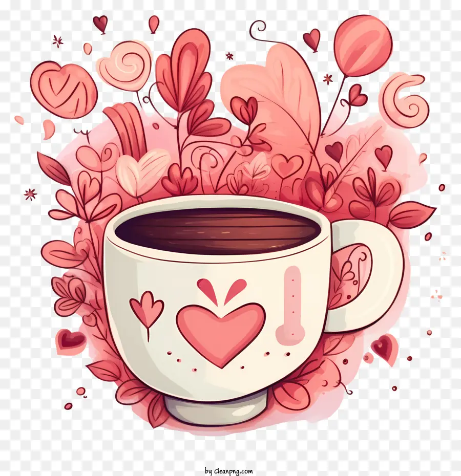 Doodle Valentine Day Coffee，Secangkir Kopi PNG
