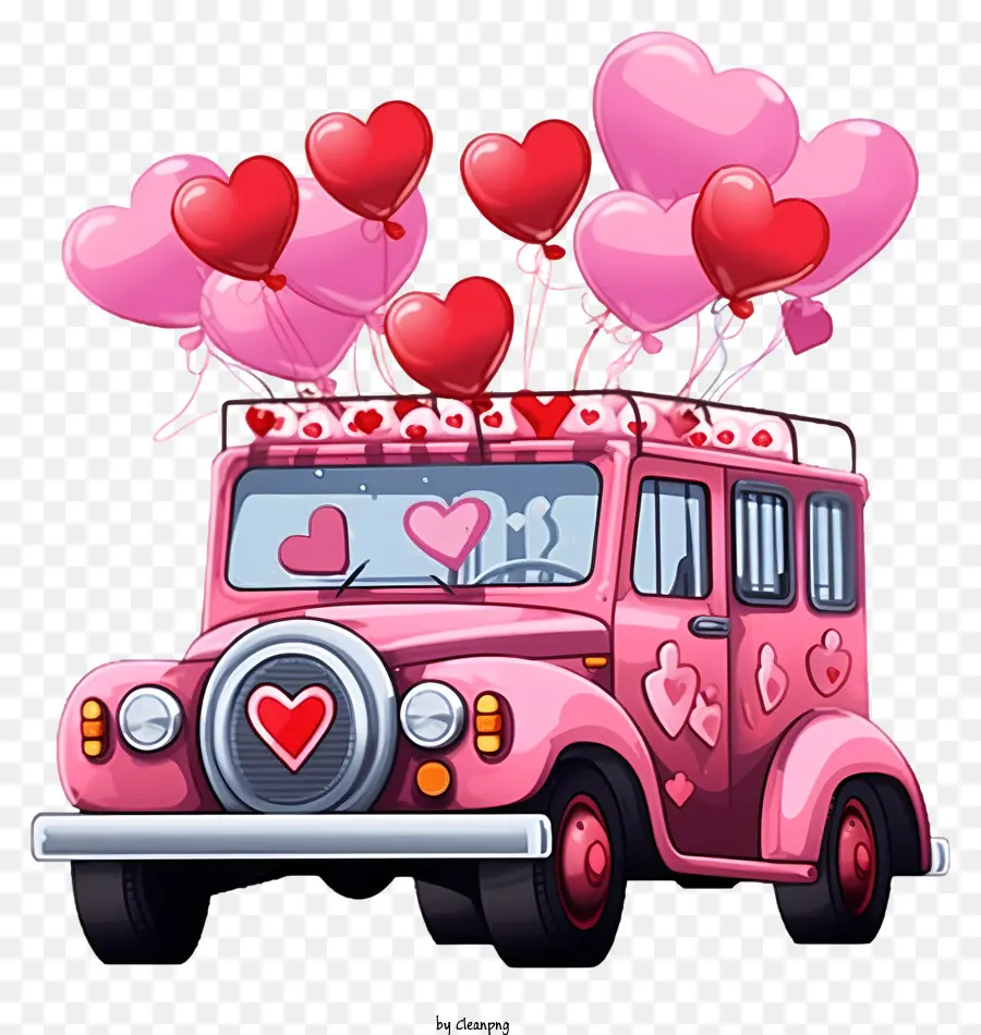 Kendaraan Valentine Kartun，Mobil Merah Muda PNG