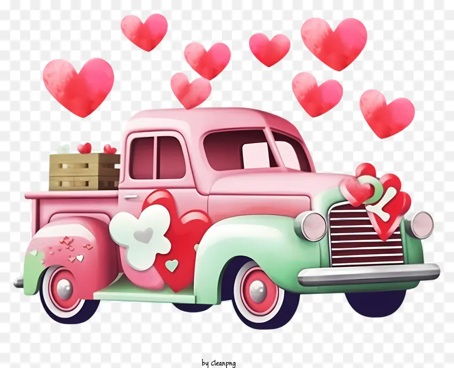 Kendaraan Valentine Kartun，Truk Pickup Merah Muda PNG