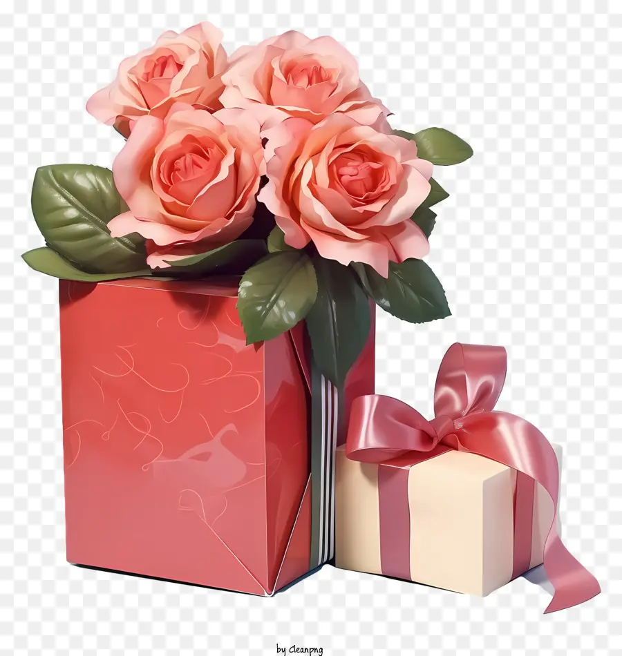 Kotak Hadiah，Mawar Merah Muda PNG