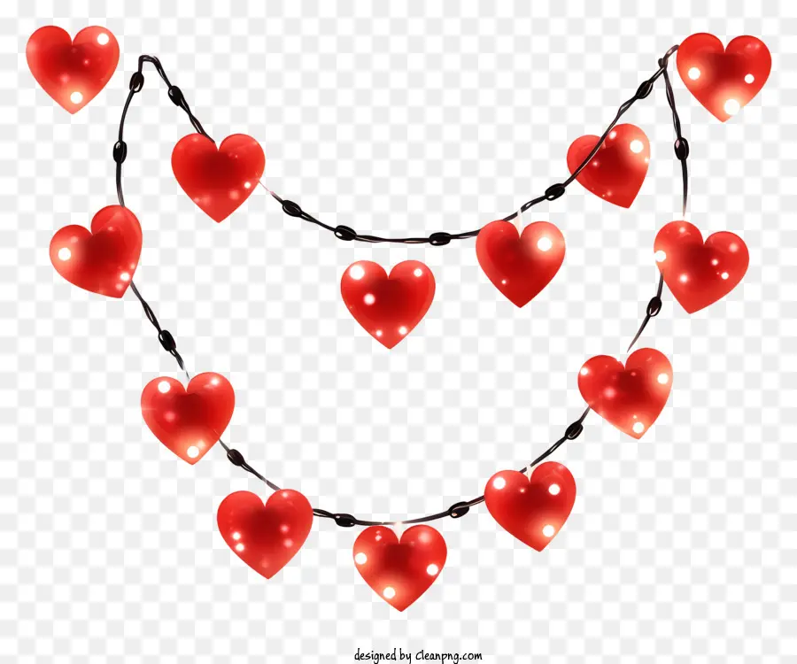 Valentine String Lights Emoji，Merah Hati PNG