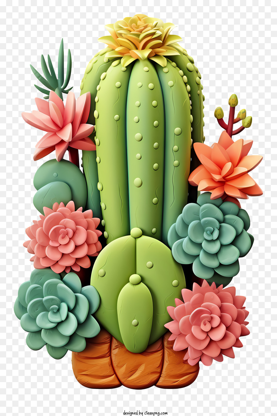 Succulents 3d Yang Realistis Tanaman Tanah Liat Kaktus Warna Warni Gambar Png 6762