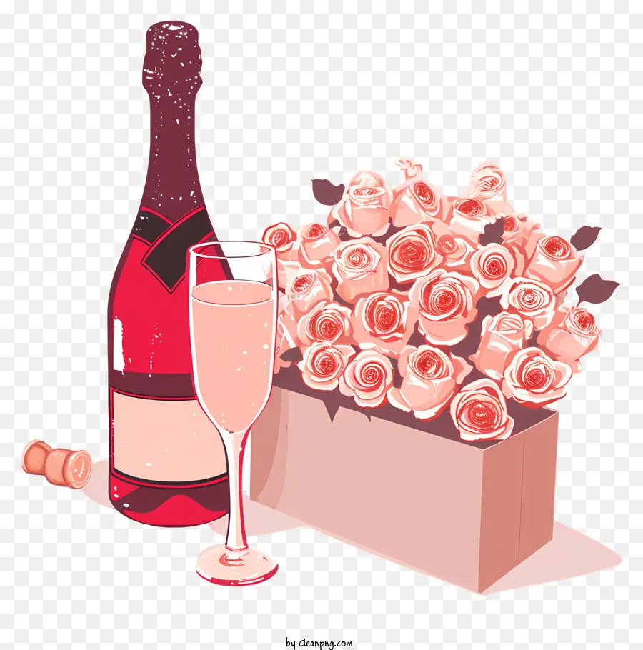 Champagne Valentine，Mawar Merah Muda PNG