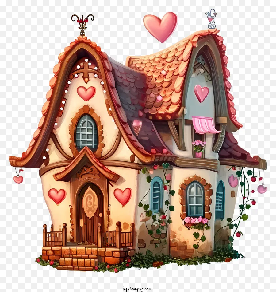 Dalam Gaya Ilustrasi Romantis，Rumah Valentine PNG