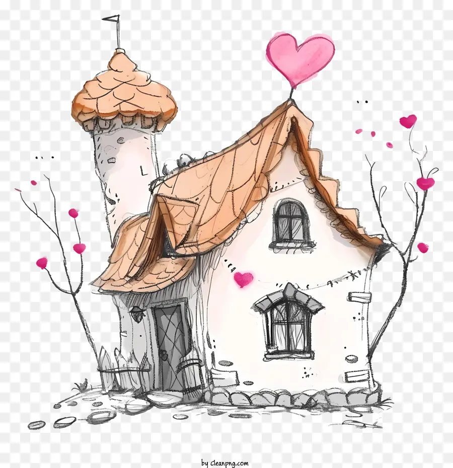 Doodle Valentine House，Kastil Putih Kecil PNG