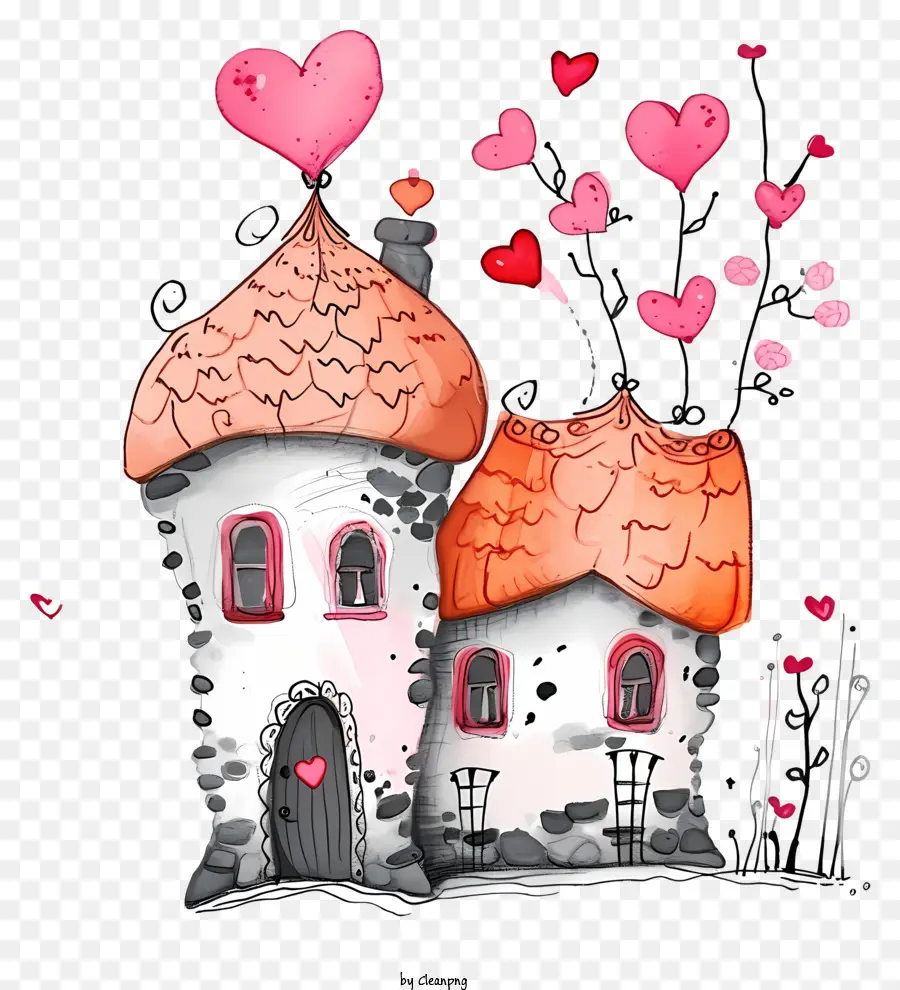 Doodle Valentine House，Bangunan Kecil PNG