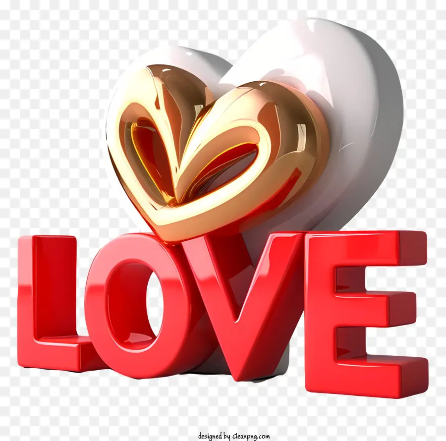 Teks 3d Realistis Cinta，Hati PNG