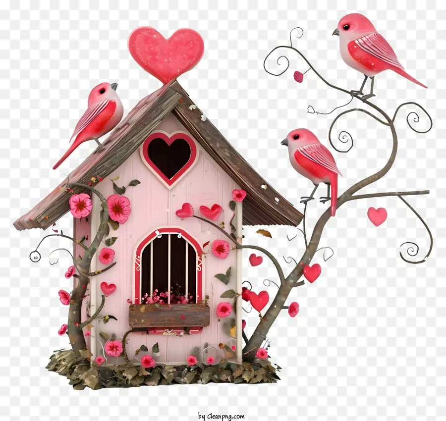 Rumah Burung Valentine 3d Realistis，Sangkar Burung PNG