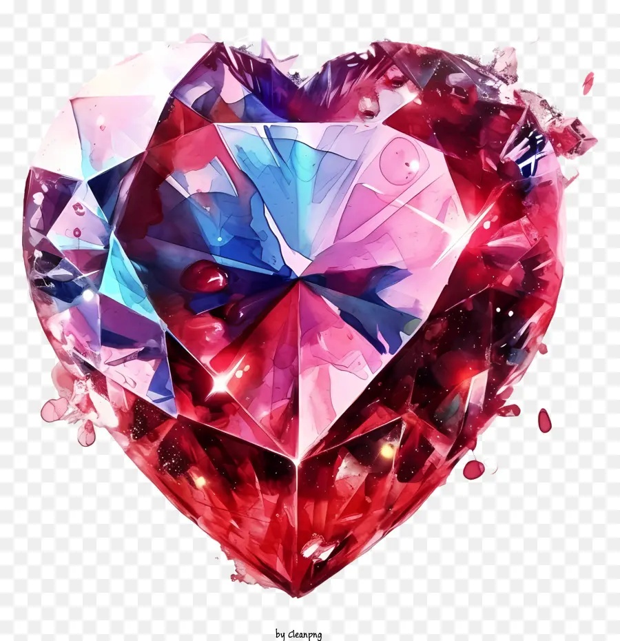 Watercolor Valentine Heart Diamond，Patah Hati PNG