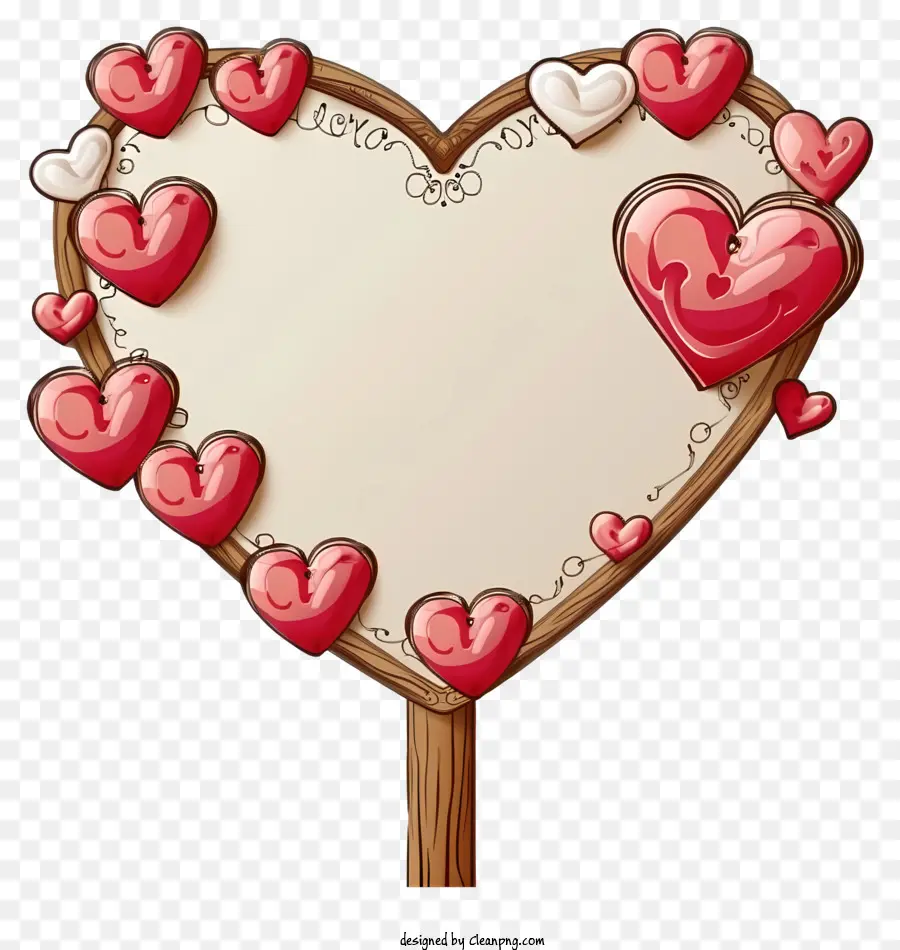 Papan Tanda Kartun Valentine，Tanda Hati Kayu PNG
