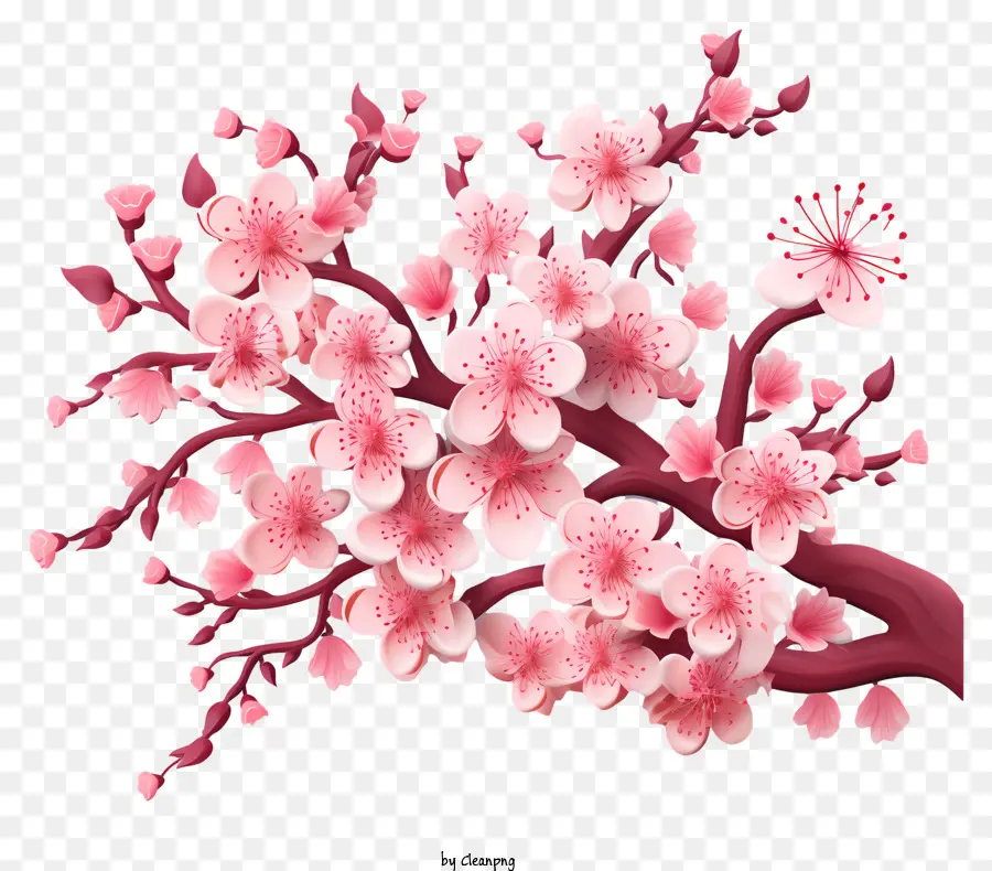 Bunga Cabang Ceri Gaya 3d Realistis，Sakura PNG