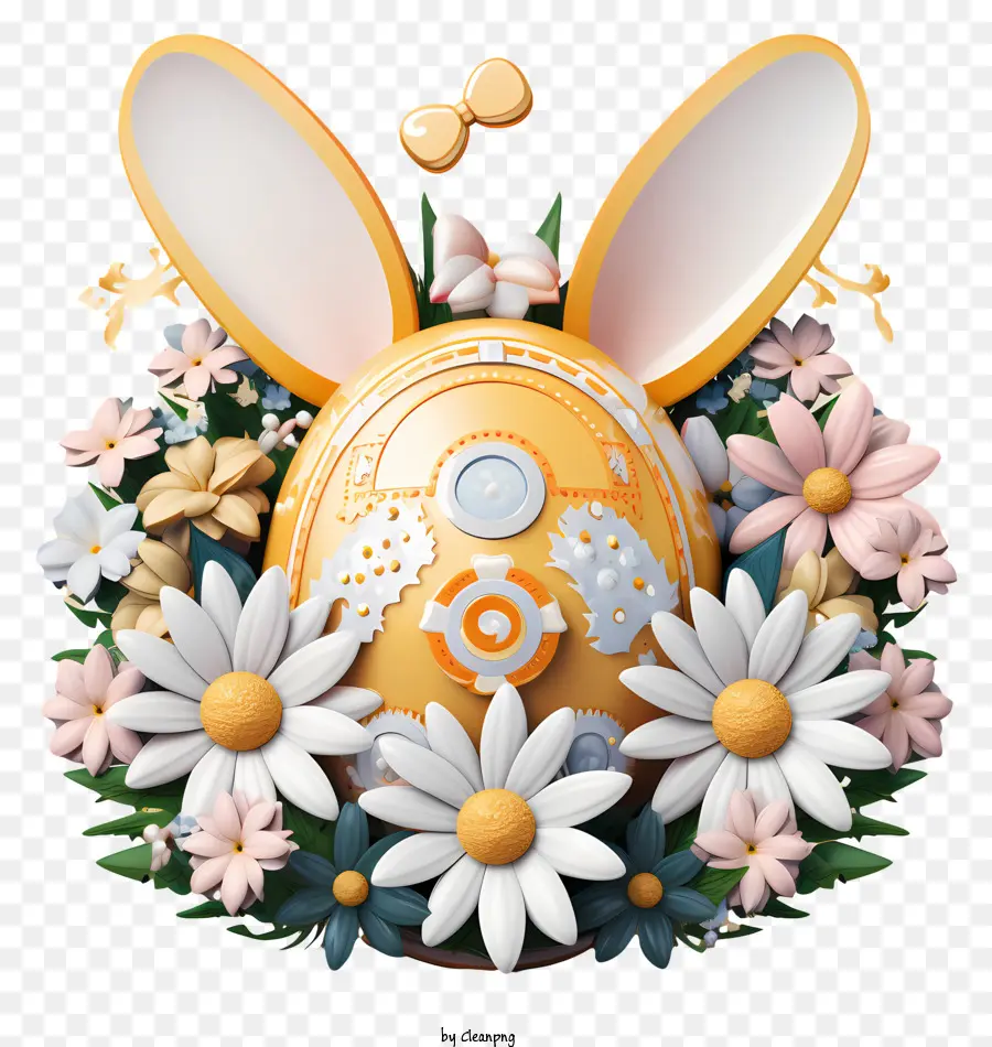 Telinga Kelinci Dengan Bunga Aster，Paskah PNG