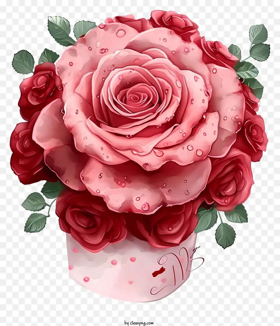 Valentine Rose Floral Art，Buket Mawar PNG