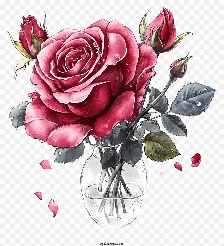 Rose Valentine Yang Ditarik Tangan，Mawar Merah Muda PNG