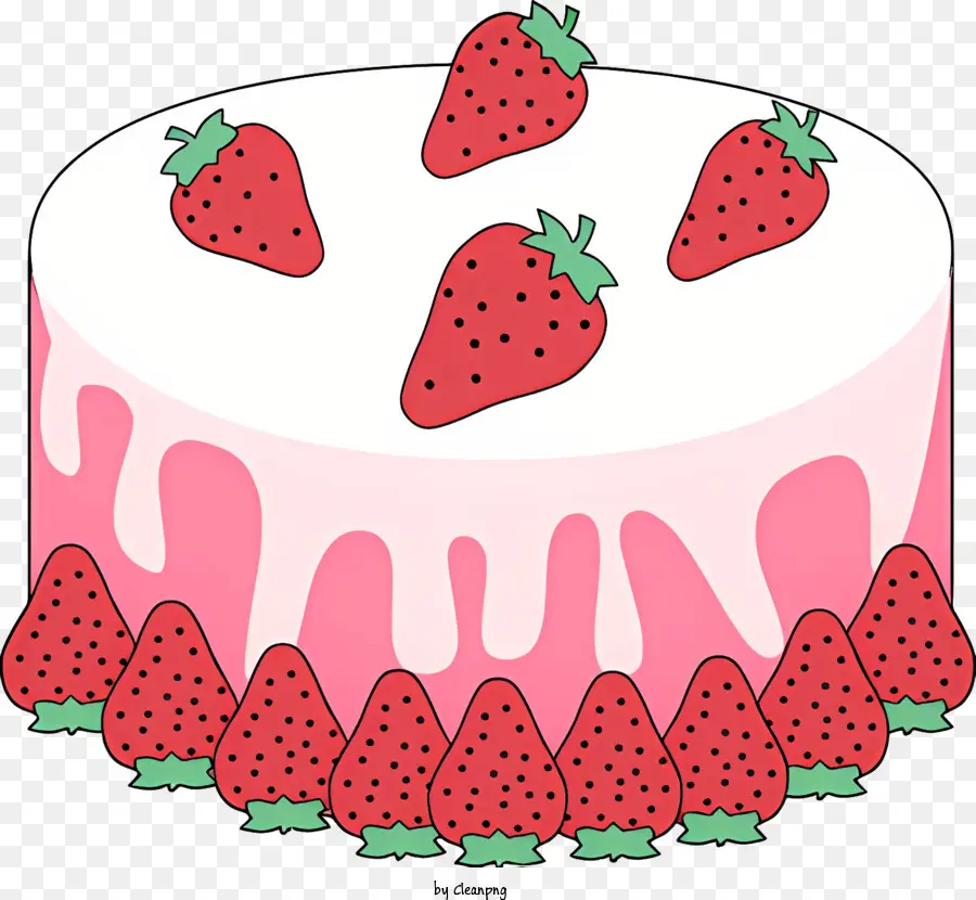 Kue Ulang Tahun Pink，Icing Stroberi PNG