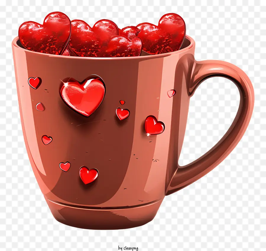 Love Heart Mug，Cangkir Merah PNG
