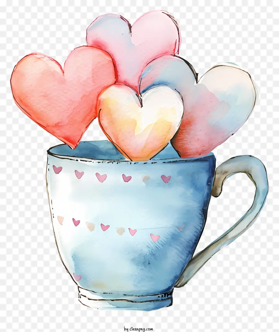 Love Heart Mug，Lukisan Cat Air PNG