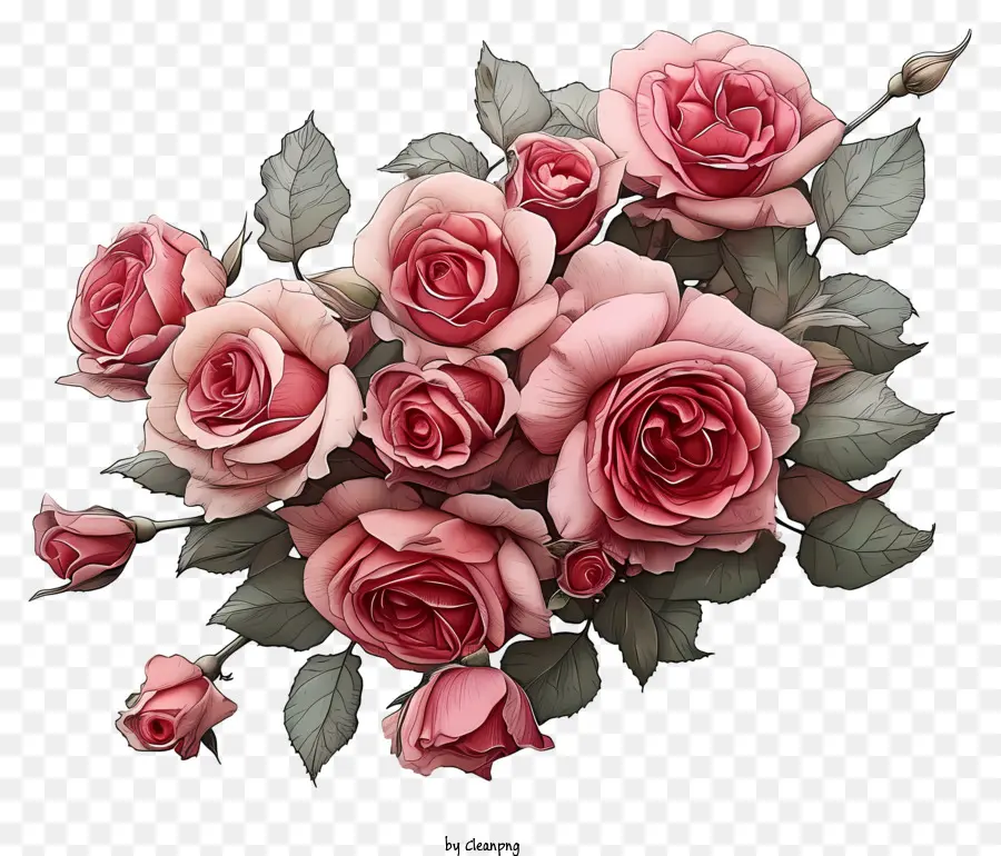 Tangan Valentine Rose Bunch，Hitam Dan Putih Ilustrasi PNG