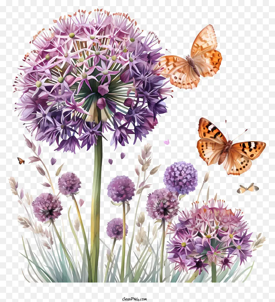 Allium Giganteum，Kupu Kupu Dan Bunga PNG