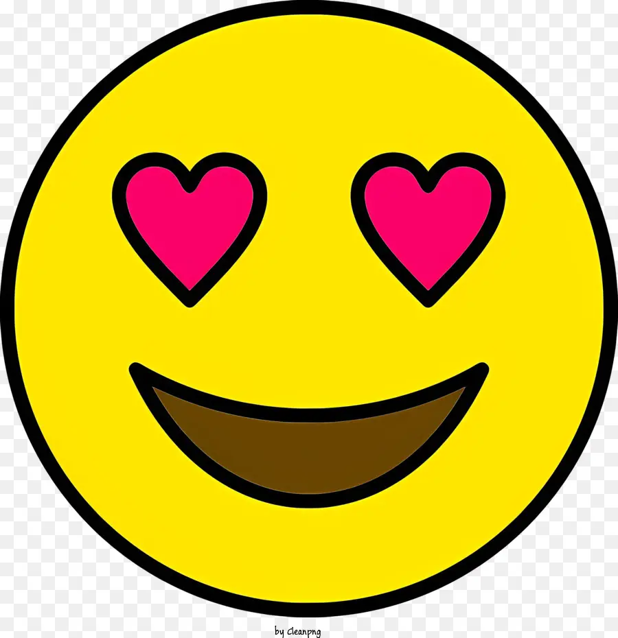 Emoji Dengan Mata Hati，Wajah Tersenyum Berwarna Kuning PNG