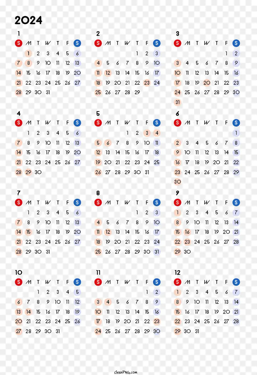 2024 Kalender Tahunan，Kalender 2024 PNG