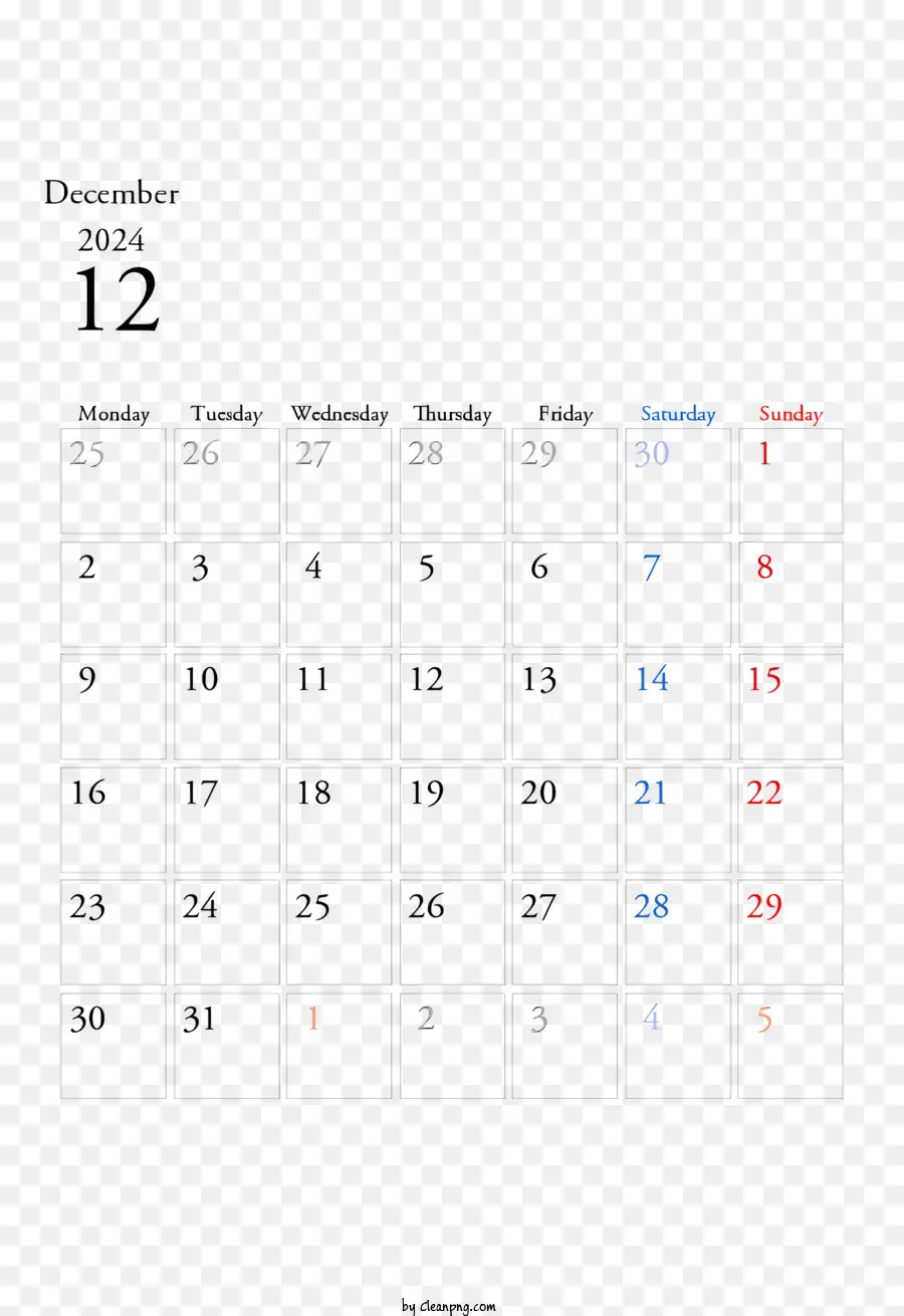 Kalender Desember 2024，Kalender Kosong PNG