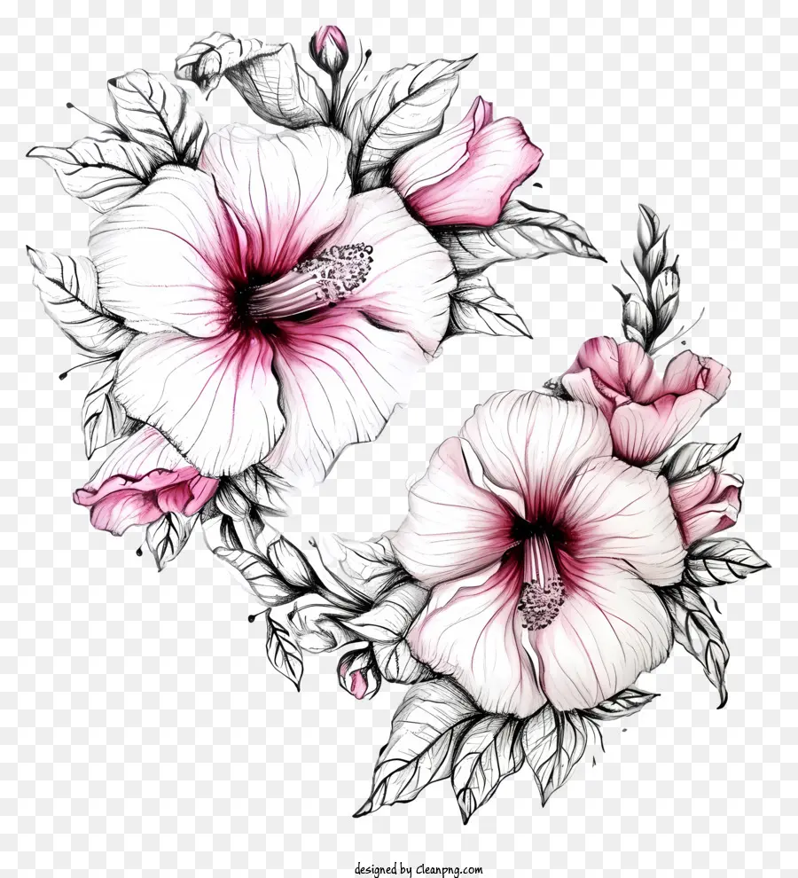 Doodle Rose Of Sharon，Bunga Kembang Sepatu Pink PNG
