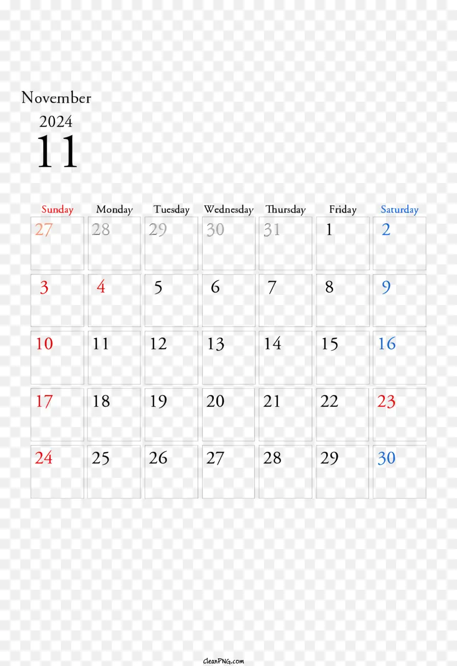 Kalender November 2024，November 2024 PNG