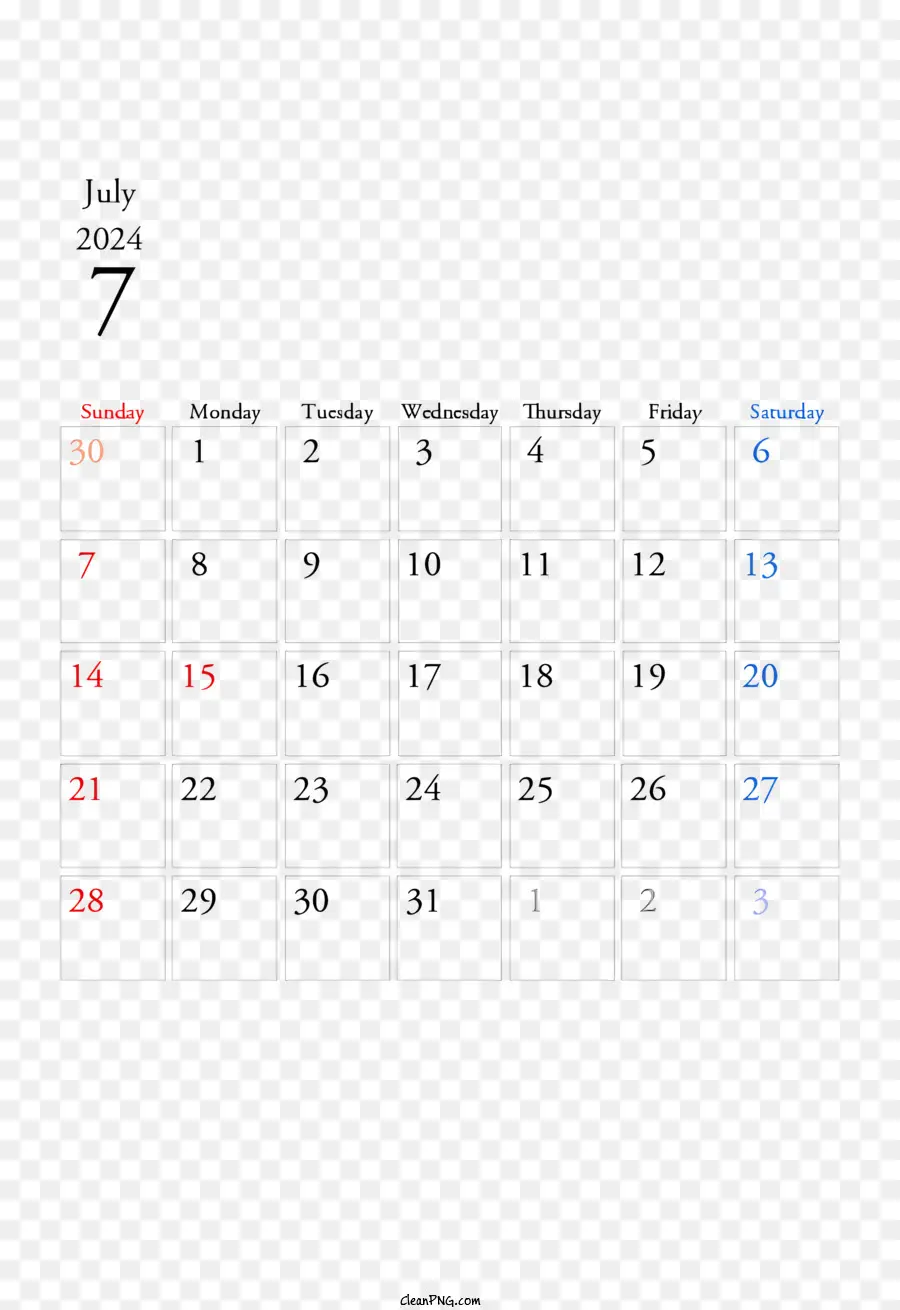 Kalender Juli 2024，Juli 2024 PNG