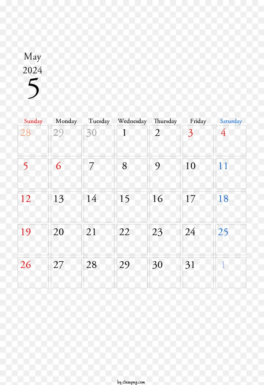 Kalender Mei 2024，Mungkin Kalender PNG