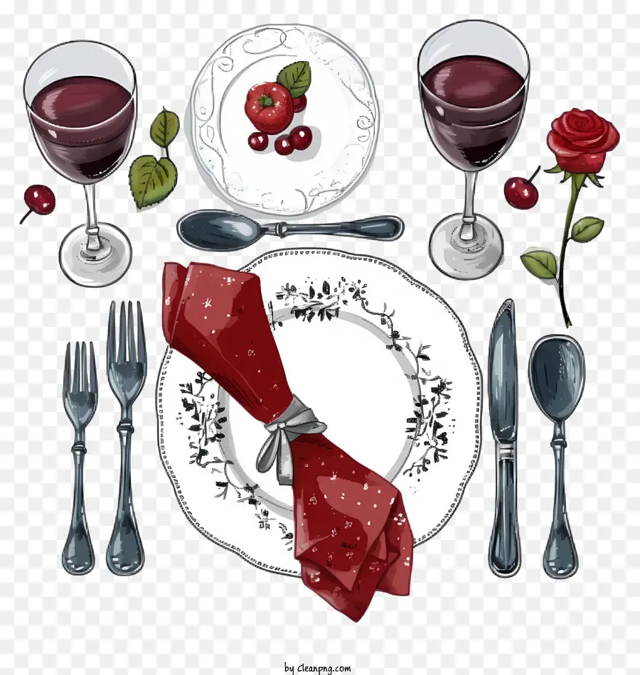 Set Makan Malam Romantis Yang Digambar Tangan，Makan Malam Romantis PNG
