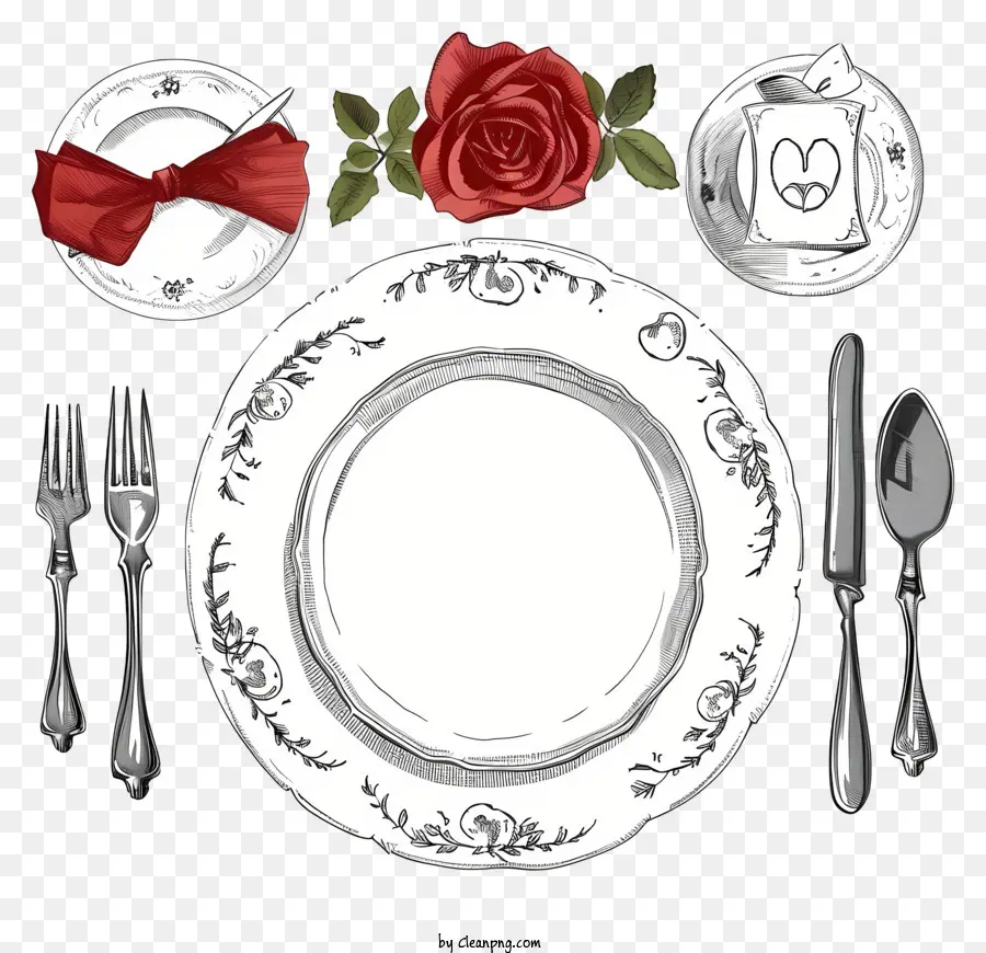 Set Makan Malam Romantis Yang Digambar Tangan，Pengaturan Meja PNG