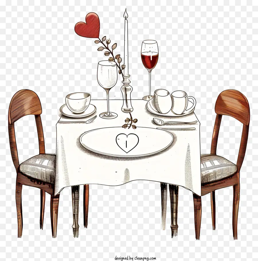 Set Makan Malam Romantis Yang Digambar Tangan，Pengaturan Meja PNG