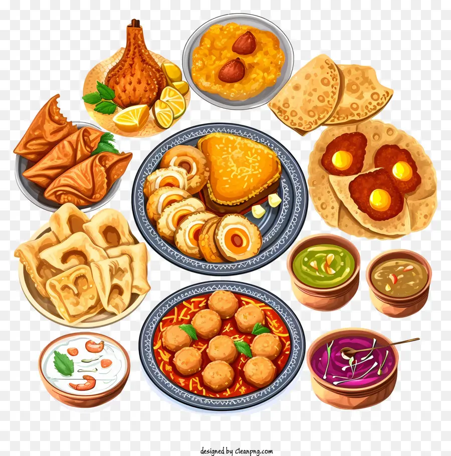 Masakan Kartun India，Piring Makanan India PNG