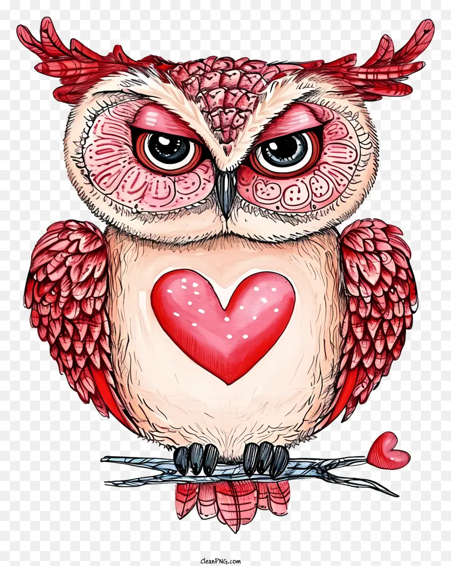 Doodle Valentine Owl，Burung Hantu PNG