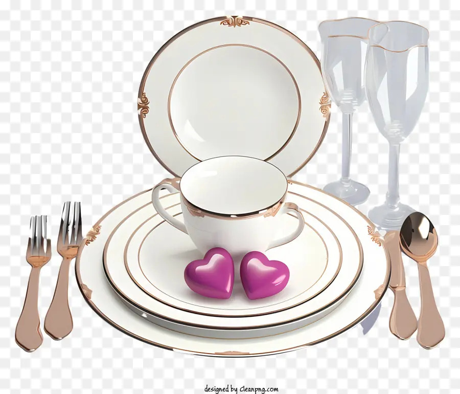 Set Makan Malam Romantis Realistis，Set Peralatan Perak PNG
