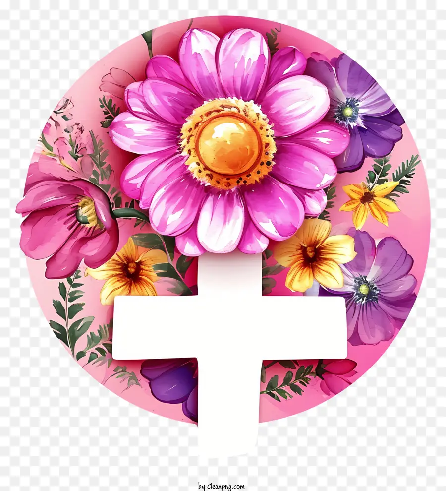 Simbol Dan Bunga Gender Betina Cat Air，Salib PNG