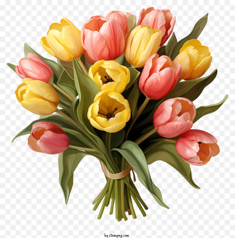 Buket Tulips Yang Digambar Tangan，Karangan Bunga Tulip PNG