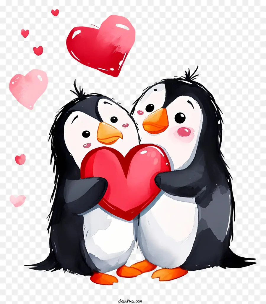 Desain Karakter Draw Vektor，Penguin Valentine PNG