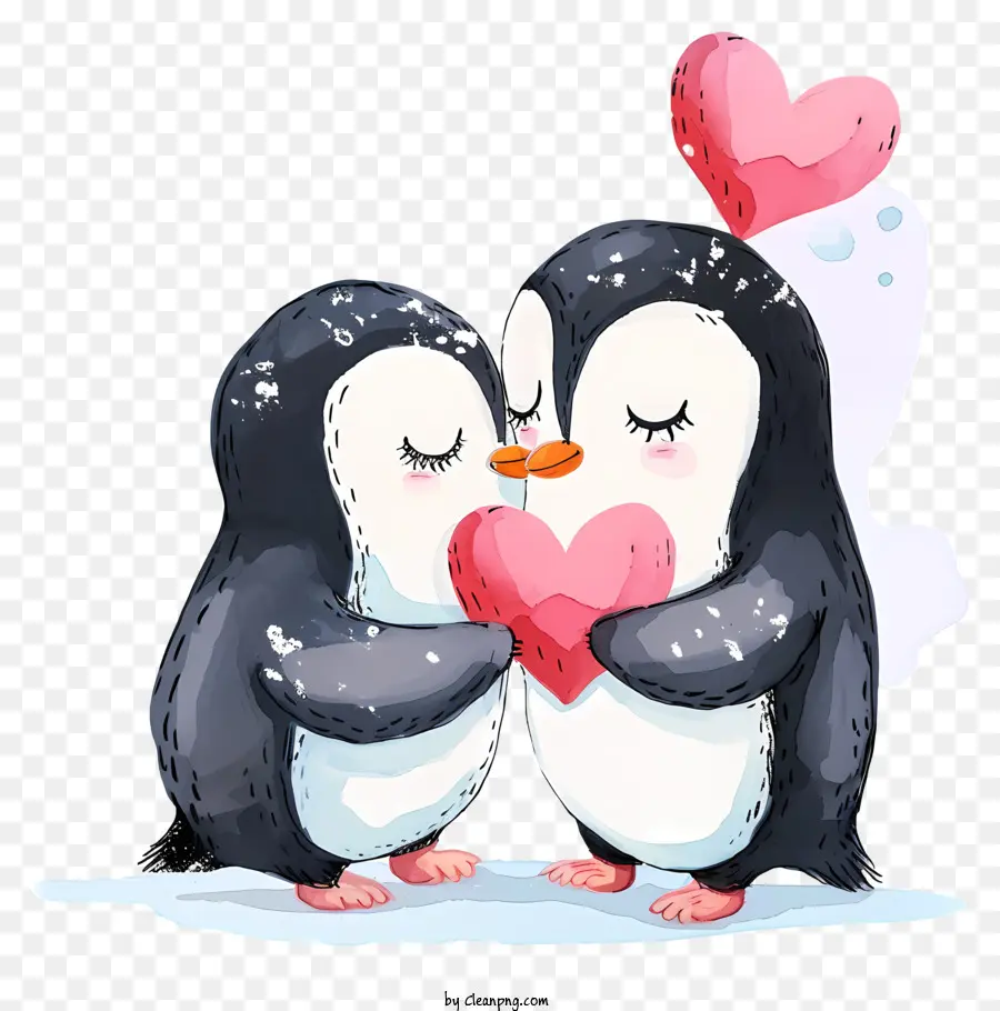 Penguin Valentine Warna Air，Penguin Dengan Hati PNG