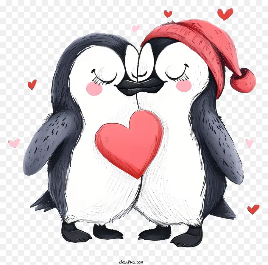 Penguin Valentine Yang Digambar Tangan，Penguin Kartun PNG